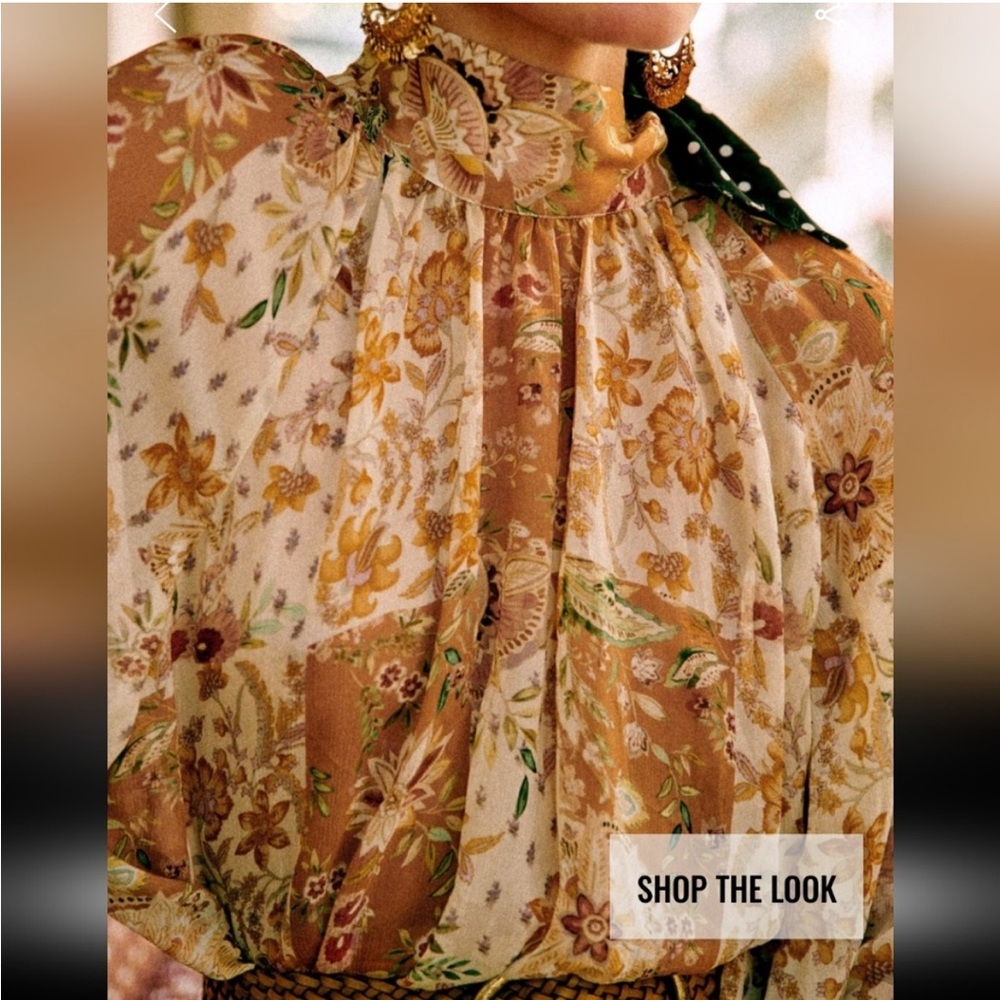Sezane Solange blouse in Patchwork Camel, size US4 - Picture 3 of 8